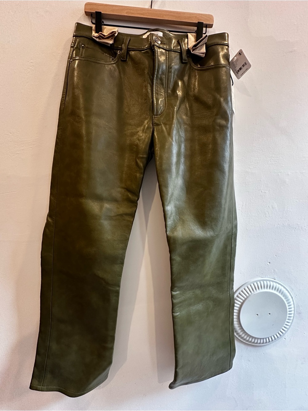 Agolde Olive Green Boot-Cut Leather Jeans
